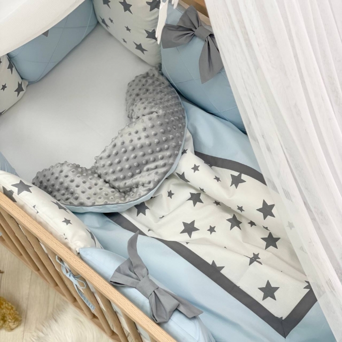 Set lenjerie patut bebe 7 piese Blue Stars (3)